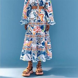 FARM Rio Wild in Brazil Tired Maxi Skirt Swiss Dot Cotton Size Medium Like New